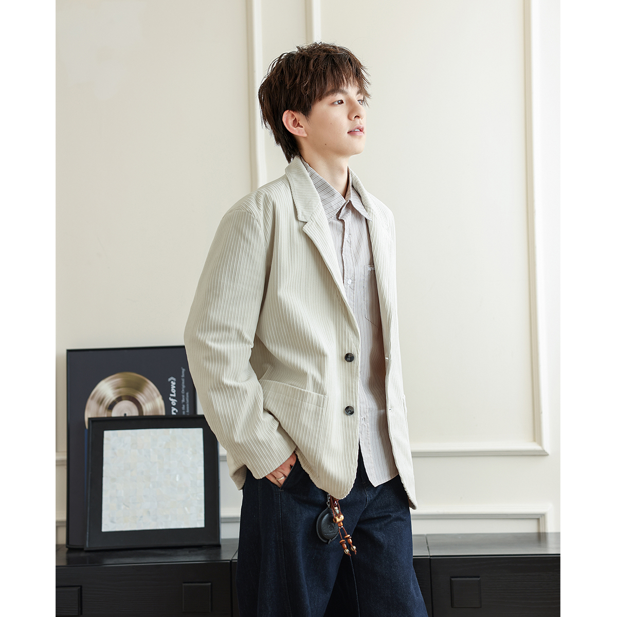 美式简约百搭灯芯绒老钱风外套潮