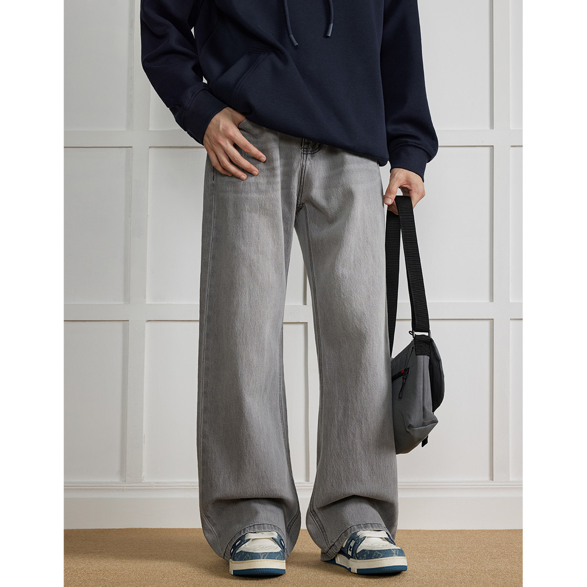 WAJ复古vintage灰色水洗微喇牛仔裤男女同款cleanfit阔腿百搭长裤,男装,牛仔裤,淘宝优惠券,粉丝福利购,淘宝优惠卷