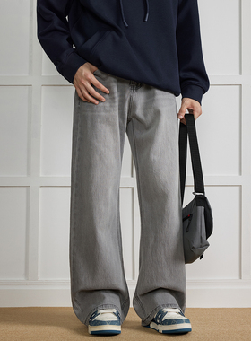 WAJ复古vintage灰色水洗微喇牛仔裤男女同款cleanfit阔腿百搭长裤