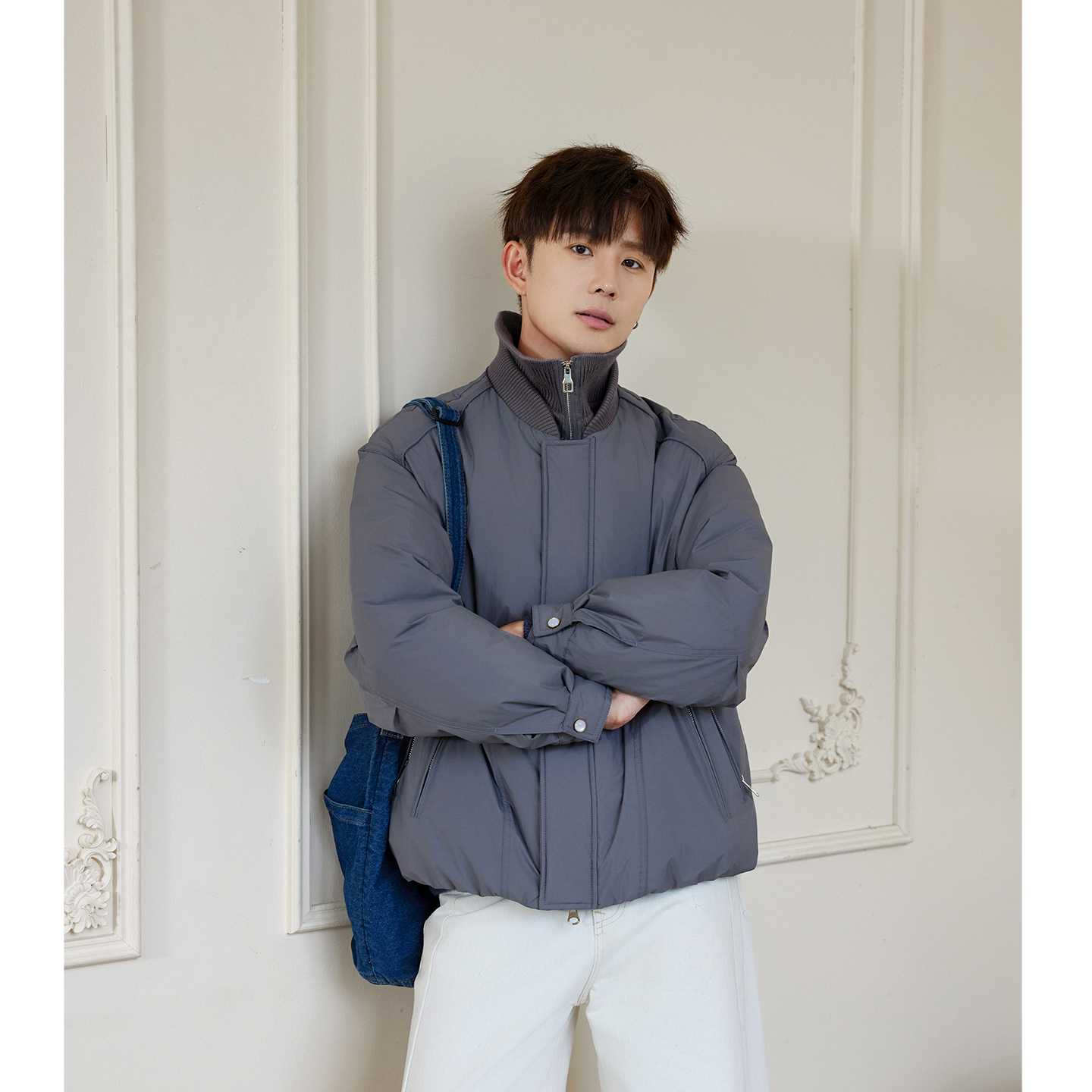 美式休闲棒球领cleanfit90羽绒服