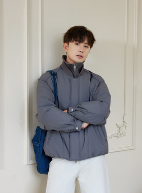 WAJ25冬季美式休闲棒球领短款cleanfit90羽绒服男假两件百搭外套