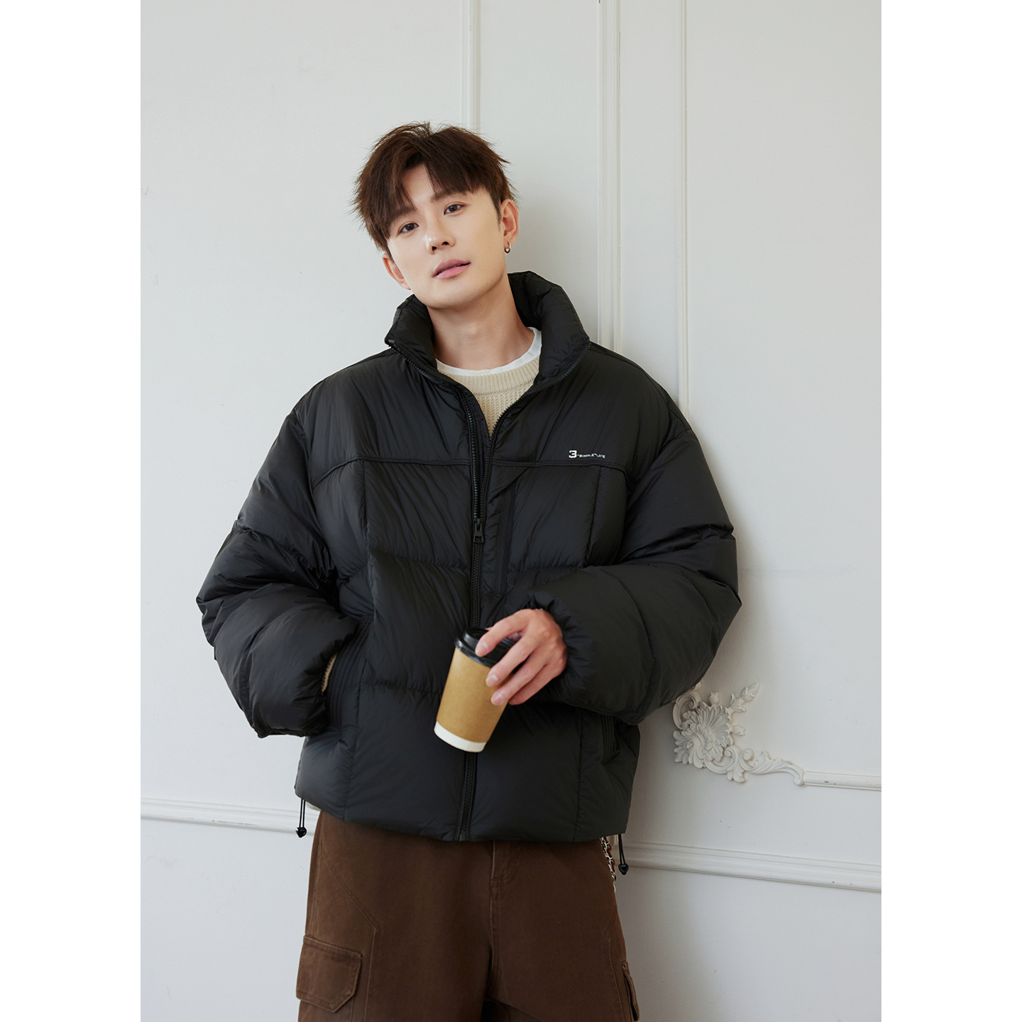 日系简约字母印花90鸭绒羽绒服男