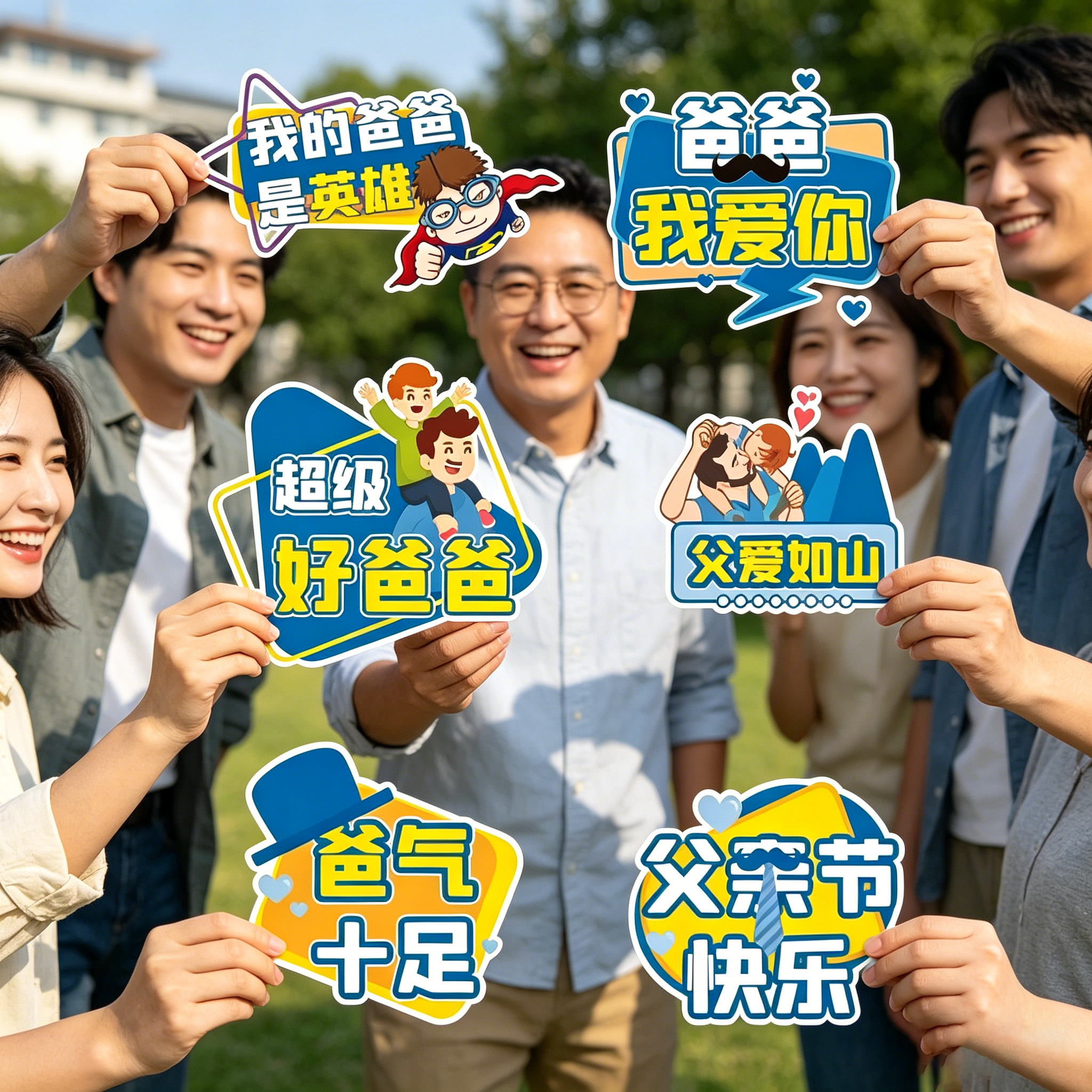 父亲节手举牌拍照道具感恩爸爸主题手持牌父亲节快乐父爱如山你是我的