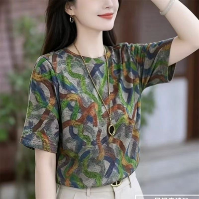 夏季大码遮肉显瘦印花短袖T恤女