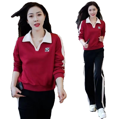 大码秋冬休闲运动卫衣两件套女