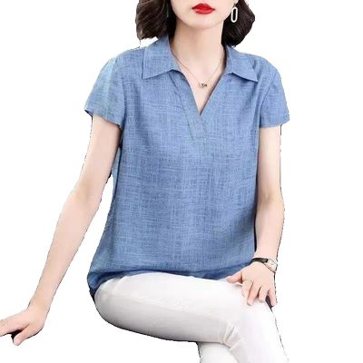 夏季短袖优质棉麻大码妈妈装上衣