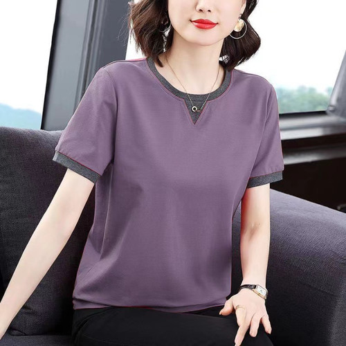 中年妈妈纯棉短袖T恤女宽松上衣