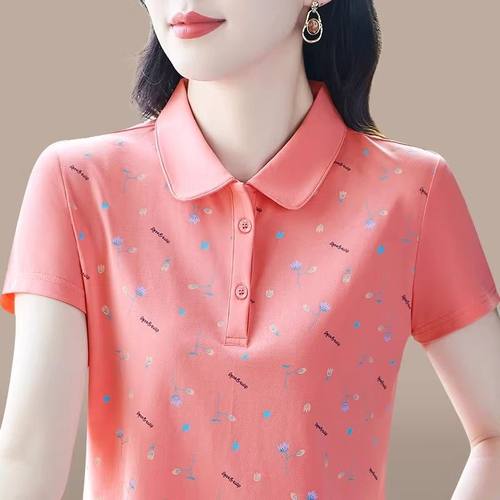 纯棉中年女士印花POLO小衫