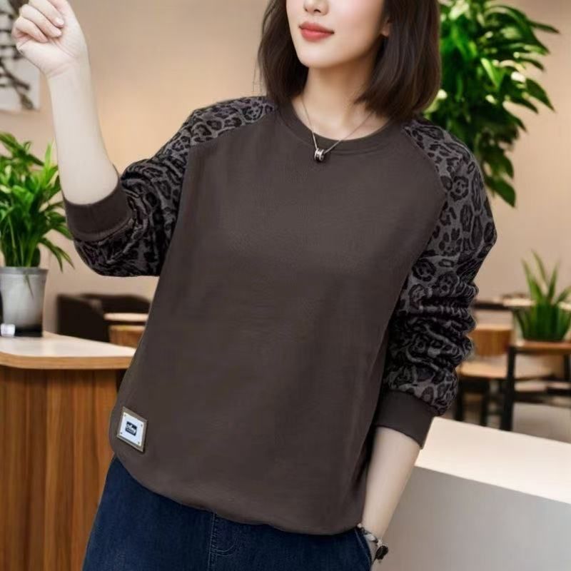 新款圆领豹纹秋季长袖上衣