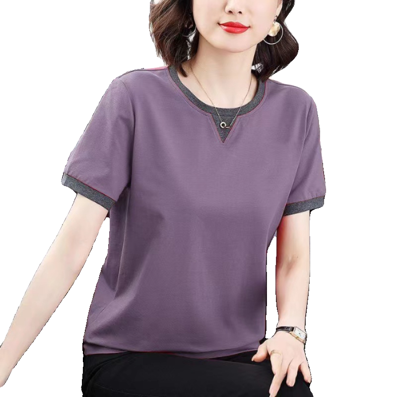 中年妈妈纯棉短袖T恤女宽松上衣