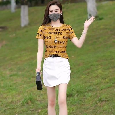 时尚休闲百搭印花字母圆领T恤