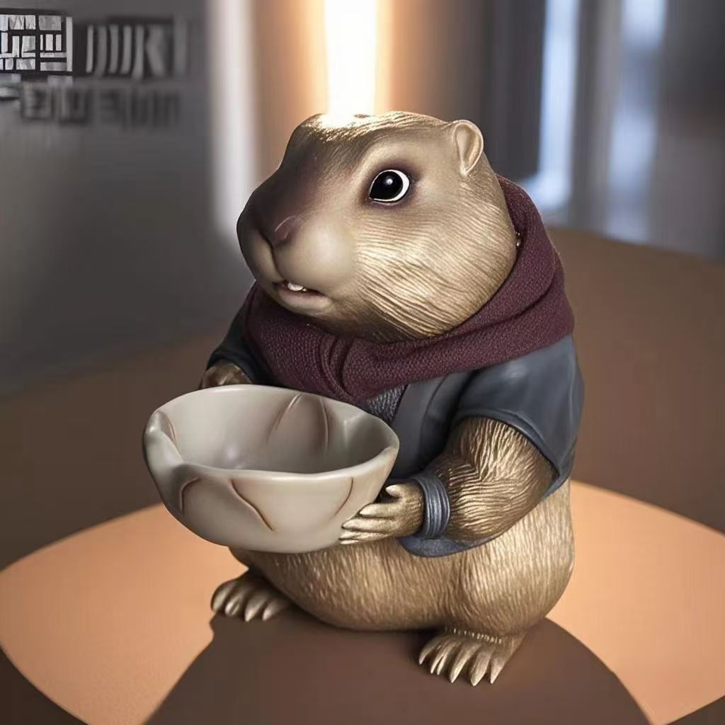 哪吒闹海周边干饭人土拨鼠摆件