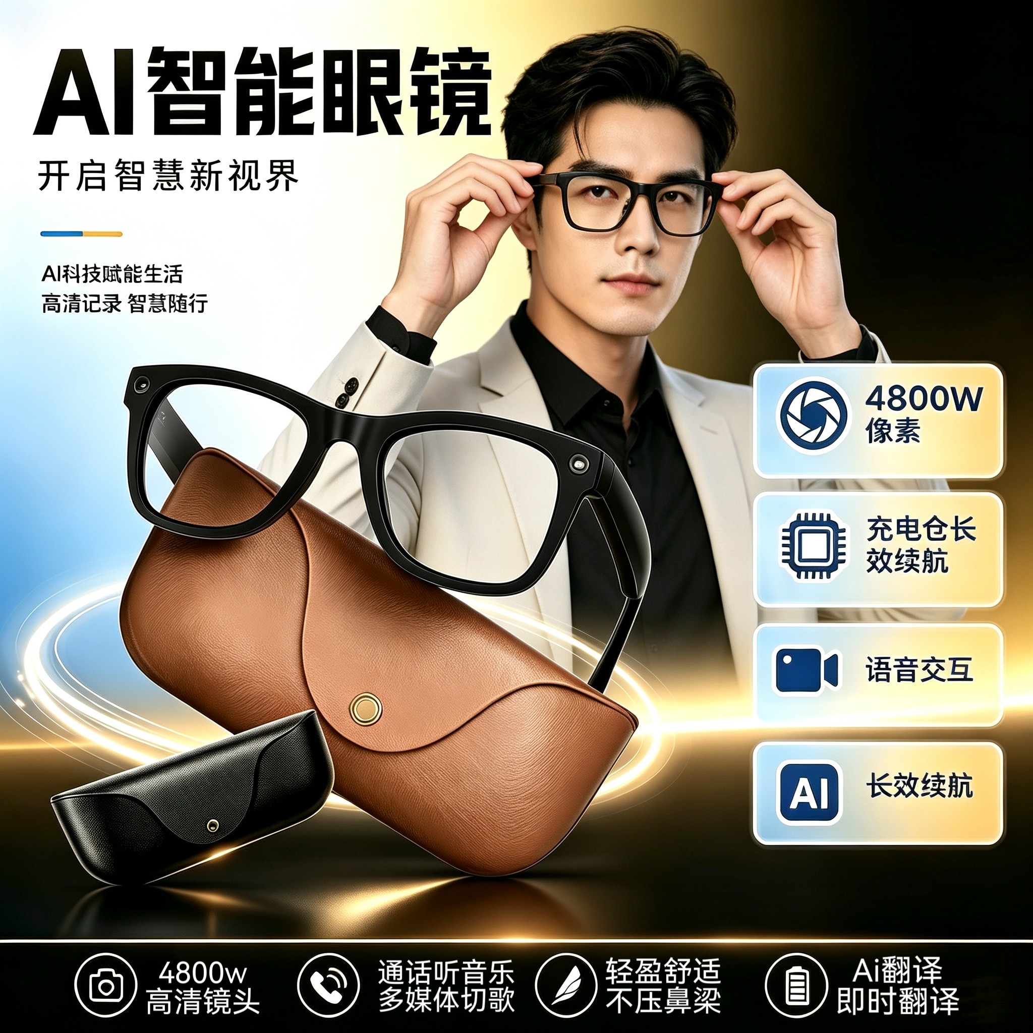 Ai智能眼镜4800w像素高清智能眼镜