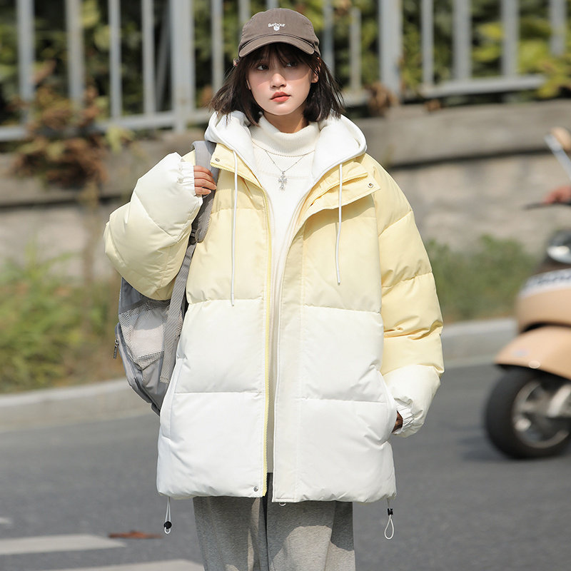 2025冬季新款连帽羽绒服女渐变加厚棉服女假两件宽松保暖外套女