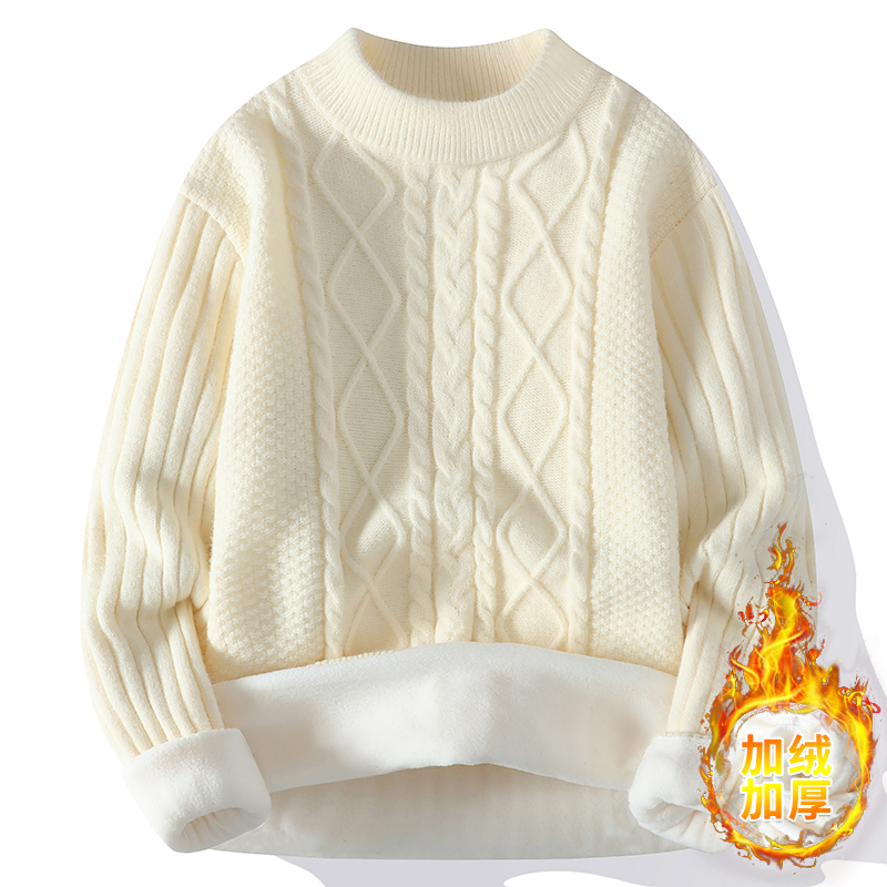 麻花毛衣女2025冬季新款软糯圆领加绒加厚针织衫保暖内搭打底衫女