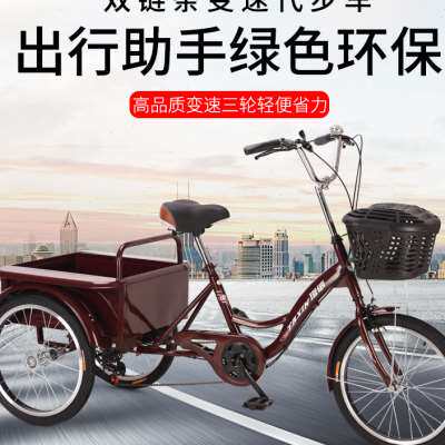 塔信中老年脚蹬人力三轮车休闲出行脚踏变速双链条老人成人代步车