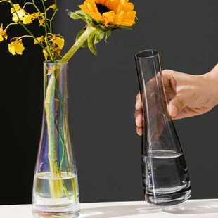 放玫瑰花的花瓶法式玻璃小口径客厅插花网红迷你水培一支花摆件