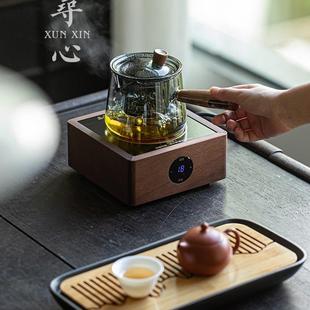 寻心胡桃木触控电陶炉家用静音煮茶小型侧把烧水玻璃壶泡茶炉迷你