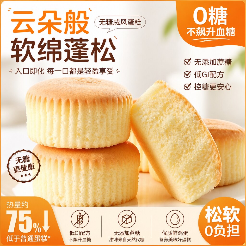 无糖水牛乳蛋糕戚风蛋糕营养早餐面包糕点孕妇糖人控糖专用食物