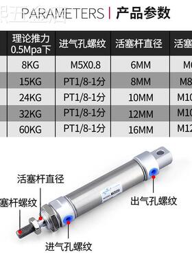 小型气动长行程不锈钢迷你气缸MA16/20/25/32/40X25*50X75X100SCA