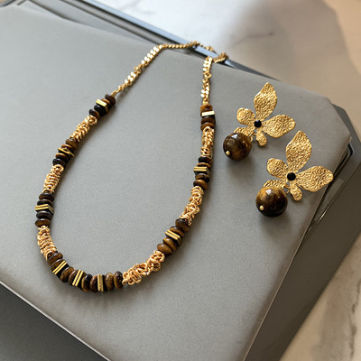 法式中古风天然虎眼石项链