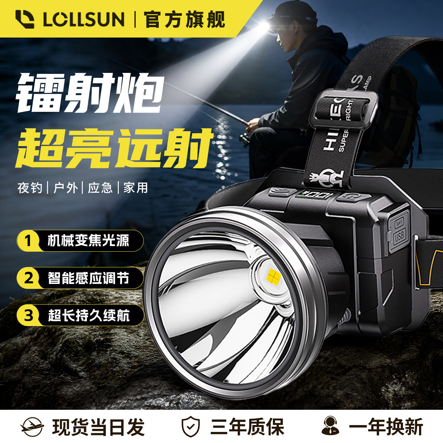 得旭头灯新款强光超亮超长续航充电头戴式感应户外夜钓鱼专用手电