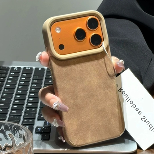 16新款 vivox200情侣华为pura80 小米17 X8个性 70壳 15秋冬findX9 适用IPhone17promax棕色翻毛皮手机壳苹果17