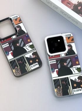 卡通日漫插画生活日记适用于小米13/14Ultra手机壳iPhone11/12/13/14/15Promax彩绘油画风红米K60/70至尊男款