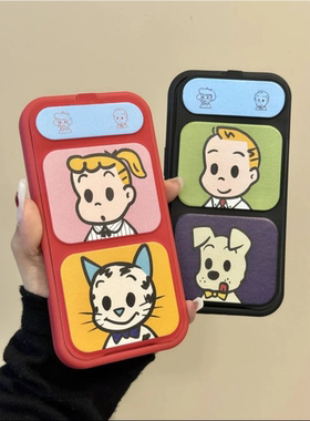 原田治猫咪男孩女孩适用iPhone17新款17promax皮质手机壳苹果16Pro情侣小米1514全包三折叠磁吸支架情侣软壳
