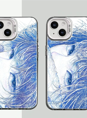 适用于iPhone16/15promax蓝色线稿情侣手机壳小米15/14新款华为pura70ins风mate70/60小众vivos20女款findX8