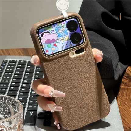 适用小米17/15promax棕色皮纹手机壳红米K80/70新款红米note14pro+软壳苹果17promax情侣findX9小众vivoX300