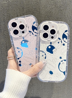 卡通哆啦A梦镜面手机壳适用iPhone17pro新款苹果15/16plus全包13/14防摔软壳红米K80/90情侣保护套小米17女款