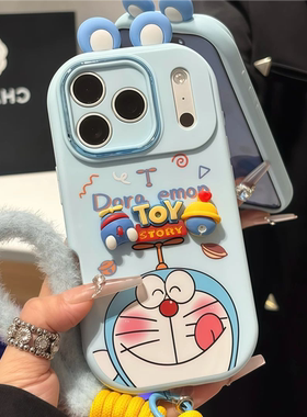 适用iPhone17/16promax可爱蓝胖子手机壳苹果15/14plus新款小米17/15卡通华为pura80/70情侣Reno14挂绳s30壳
