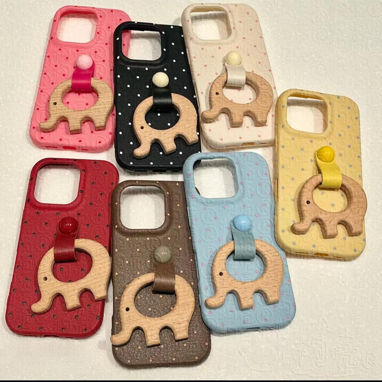 可爱卡通小象波点手机壳适用iPhone15/16promax带支架苹果11/12/13/14创意华为Pura70pro防摔Mate60/70保护套