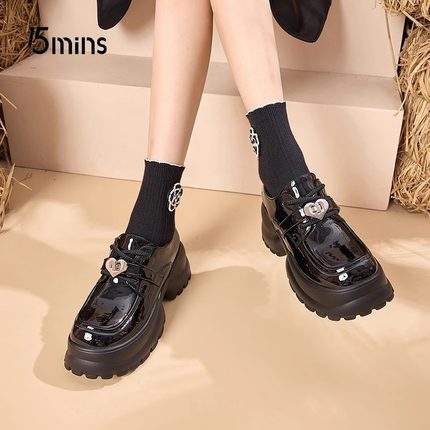 6cm厚底松糕鞋女英伦风小皮鞋2023新款一脚蹬设计感加绒乐福鞋
