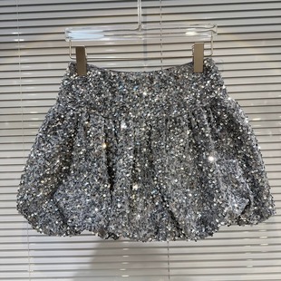 女童亮片短裙2026春秋新款亮闪闪亮片重工花苞裙松紧腰短裙半身裙