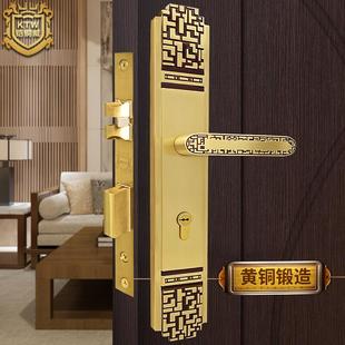 铜入户门实木大门对开双开门锁家用通用型静音门锁 铠铜威新中式