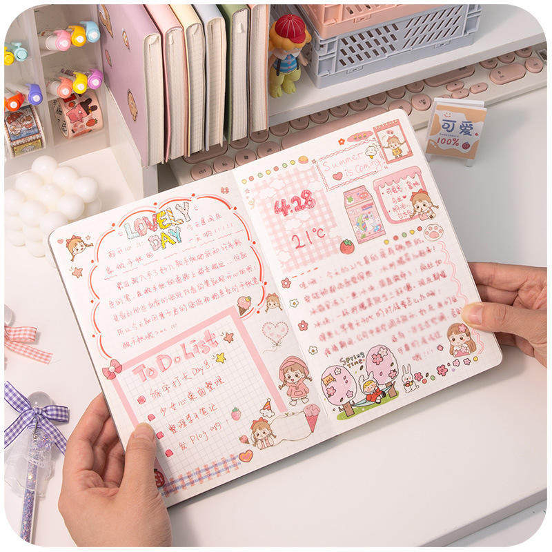 简约网格手账本子女生日记ins风高颜值手帐仙气软皮记事笔记本子