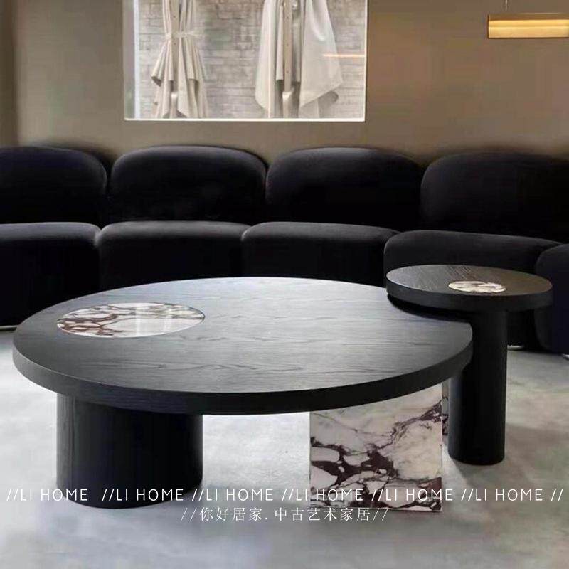 中古圆形高端桌子设计师天然宝格丽大理石客厅茶几北欧组合茶几