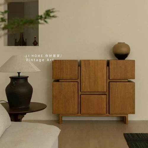 中古风白蜡木柜储物柜侘寂风原木餐边柜实木卧室收纳玄关柜展示柜