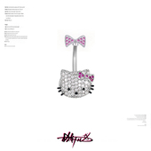 可爱蝴蝶结KITTY锆石爆闪脐钉钛钢f136钛合金肚脐环穿刺脐环满钻