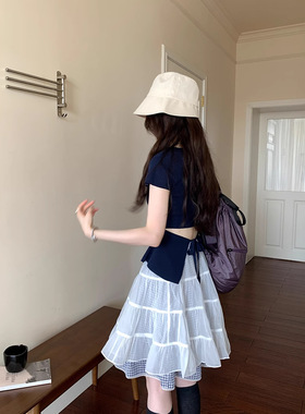 后绑带收腰修身短袖针织衫女夏季2026新款韩版百搭露腰t恤上衣