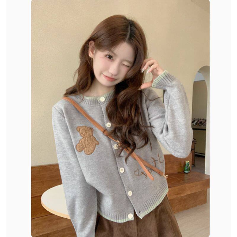 灰色针织开衫毛衣女装春装2026年新款开春外套内搭春外搭上衣潮