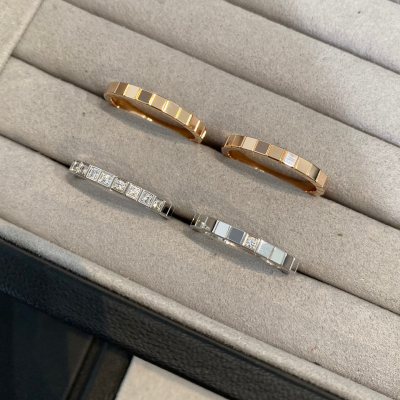 明星同款冰块戒指小众设计纯银18k玫瑰金排钻叠戴小方块情侣对戒