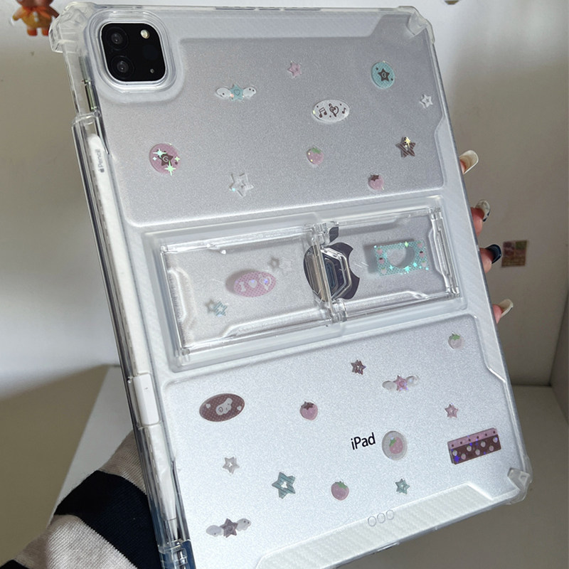 ins韩风镭射草莓音符透明适用苹果华为三星小米2025ipadpro保护套支架平板Air4678壳笔槽第十代12.9寸matepad,3C数码配件,平板电脑保护套/壳,淘宝优惠券,粉丝福利购,淘宝优惠卷