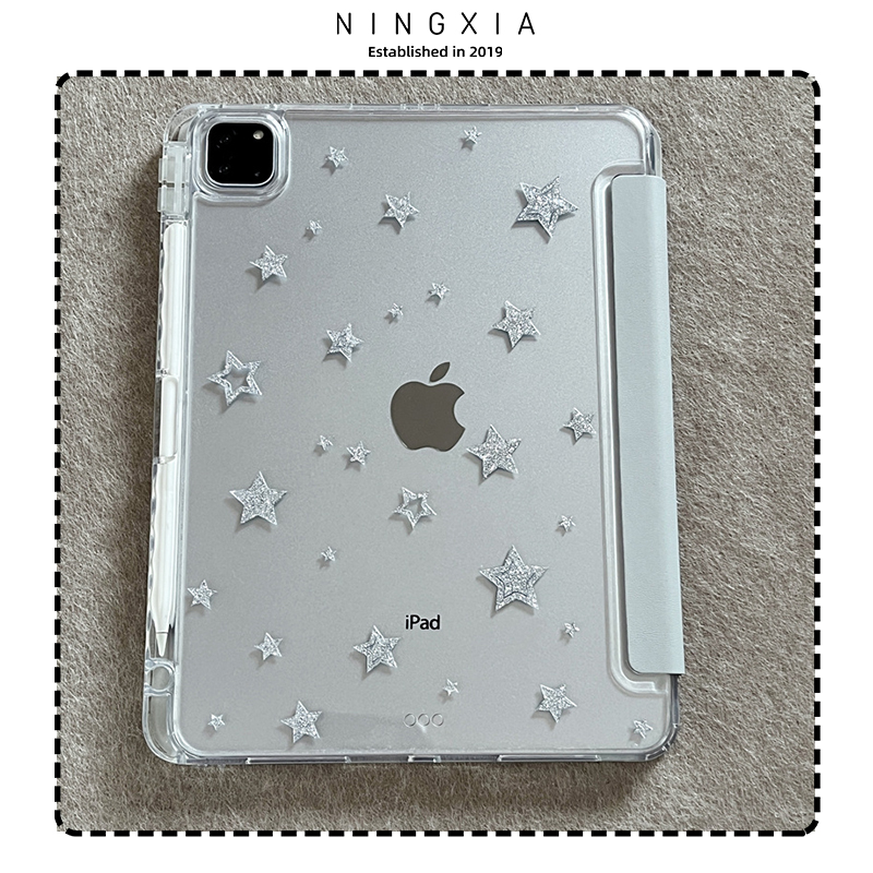 【三折亚克力】银色细闪星星适用苹果华为三星A6789小米matepad11.5S平板2024ipad壳防弯第10代ir3保护套pro8