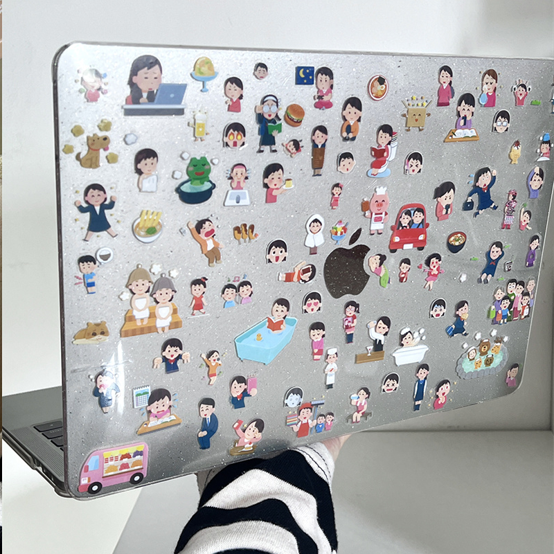 恶搞日本小人表情包满天星电脑壳适用苹果macbookair保护壳2025款笔记本M32pro套macpro14寸透明膜配件高级感