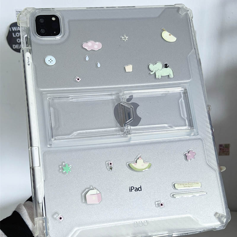 ins韩风大象涂鸦支架透明适用苹果华为三星小米2025ipadpro保护套平板Air4678壳带笔槽第十代12.9寸matepad女