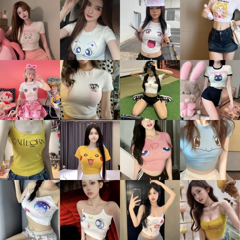 皮卡丘大眼睛二次元卡通美少女印花短袖t恤女宽松圆领纯棉上衣服
