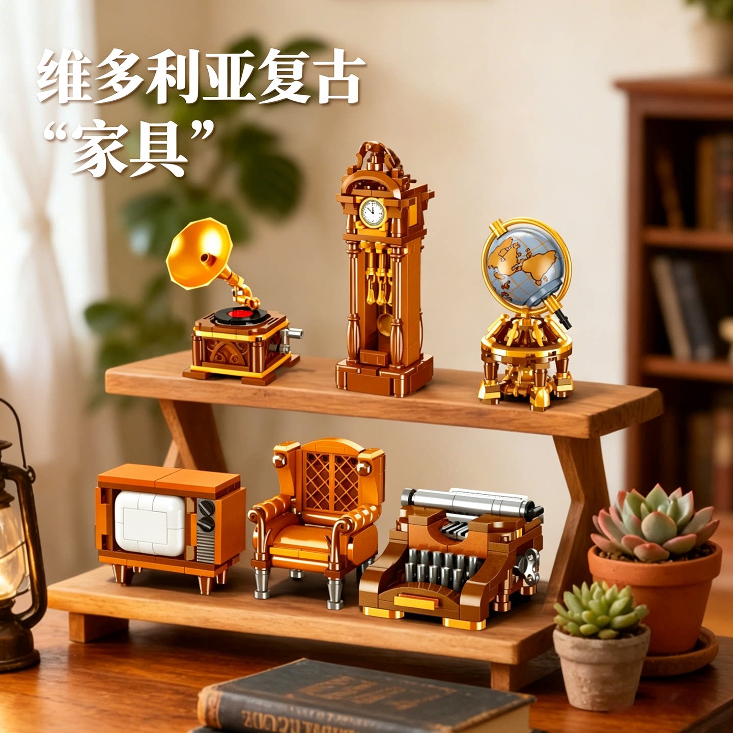 高颜值复古留声机地球仪打字机手工diy拼装模型摆件送女孩子礼物图片